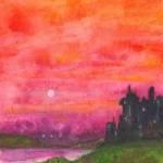 Kilchurn Castle Sunset Watercolour 7x5ins 75