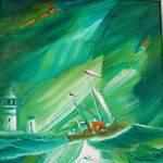 Storm At Toward Lighthouse oils 25x19cm 190 