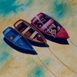 3 Beached Boats Acrylic 16x16ins 995
