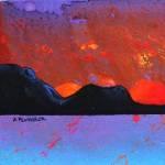 Mull Hills Sunset from Oban mixed media original box canvas 76x30x4cm 395