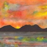 Jura Sunset Watercolour 7x5ins 75